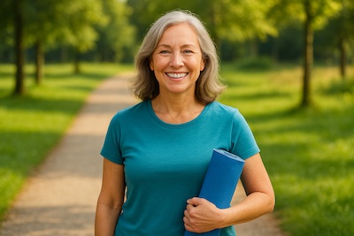 femme-confiance-active-epanouie-sep Femme d’âge moyen souriante et confiante, active et épanouie, illustrant une vie équilibrée malgré la sclérose en plaques.