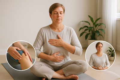 Personne pratiquant la méditation de pleine conscience et la respiration profonde pour gérer le stress et réduire la spasticité liée à la SEP