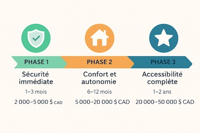 timeline-phases-amenagement-progressif-sep Chronologie des phases d'aménagement progressif du domicile : de la sécurité immédiate à l'accessibilité complète sur 1-2 ans